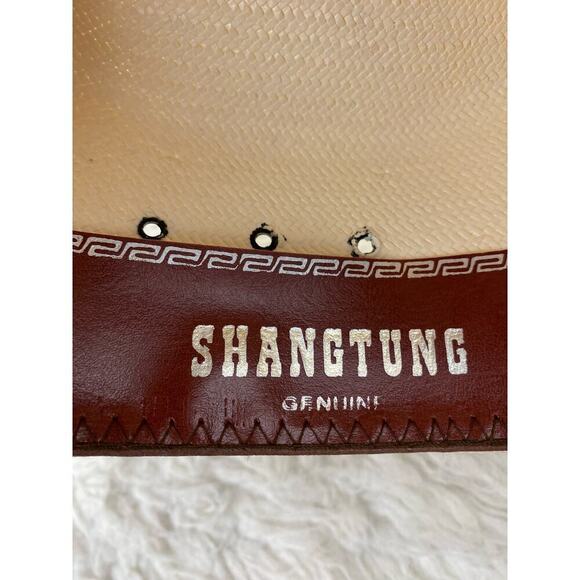 Shangtung Size 6 7/8 Cream Handwoven Straw Texas Cowboy Hat - Picture 4 of 8